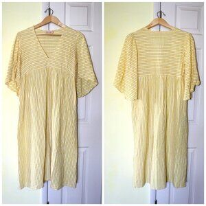 Traffic People Striped Yellow Cozy Midi dress Size M shapeless grandma core